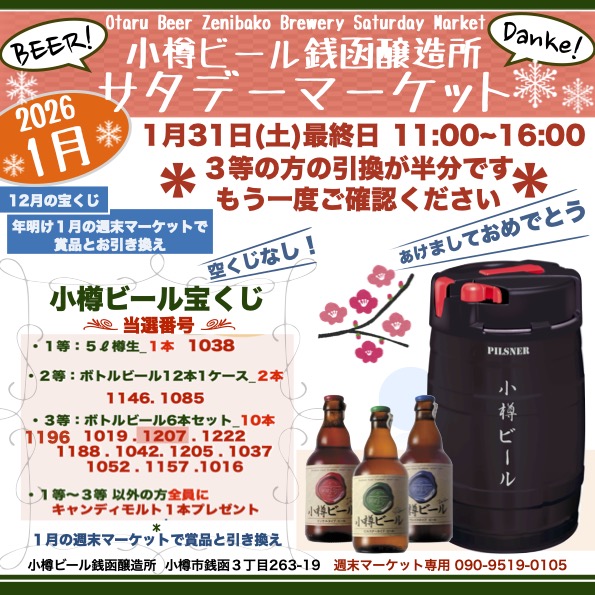 小樽ビール年末宝くじ番号を確認ください