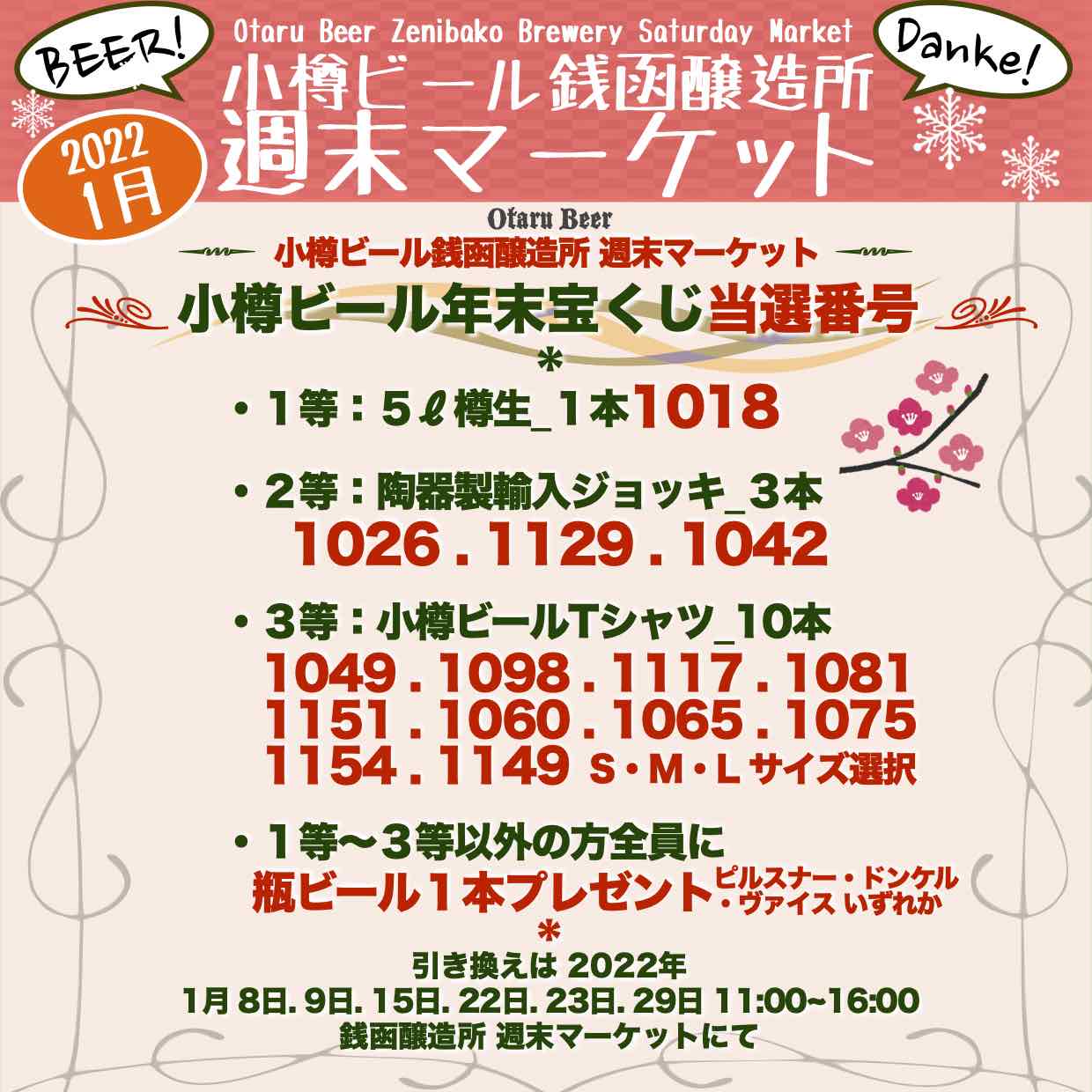 小樽ビール宝くじ当選番号